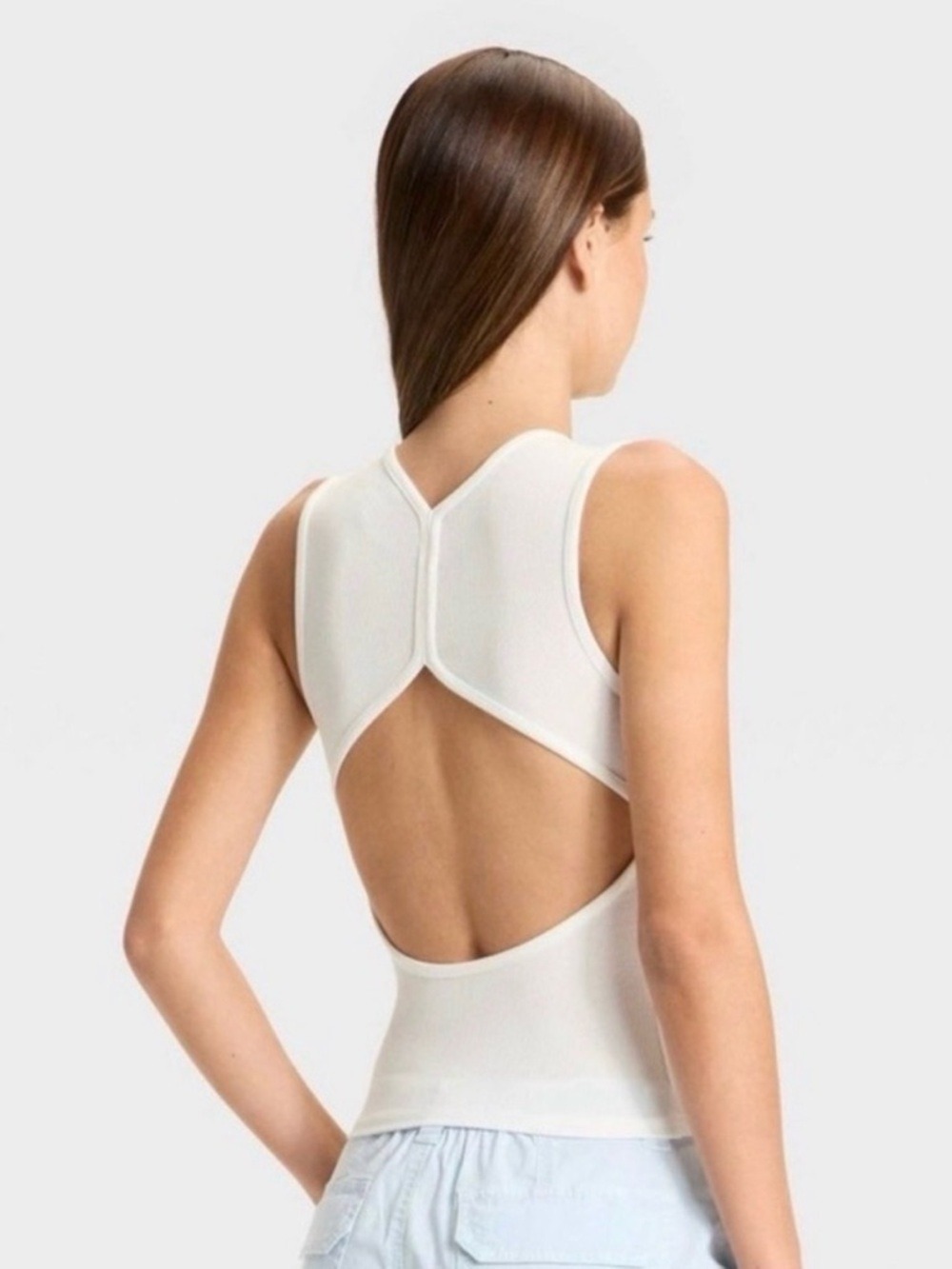 Wild Fable White Ribbed Tank Top Open Back Large